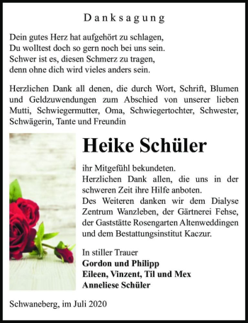 Traueranzeige von Heike Schüler  von Magdeburger Volksstimme