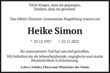 Traueranzeige von Heike Simon  von Magdeburger Volksstimme