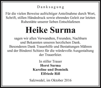 Traueranzeige von Heike Surma  von Magdeburger Volksstimme