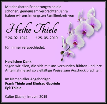 Traueranzeige von Heike Thiele  von Magdeburger Volksstimme
