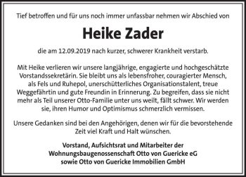 Traueranzeige von Heike Zader  von Magdeburger Volksstimme
