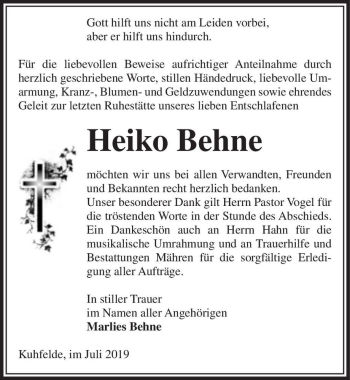 Traueranzeige von Heiko Behne  von Magdeburger Volksstimme