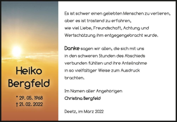 Traueranzeige von Heiko Bergfeld  von Magdeburger Volksstimme