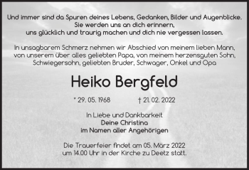 Traueranzeige von Heiko Bergfeld  von Magdeburger Volksstimme