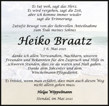 Traueranzeige von Heiko Braatz  von Magdeburger Volksstimme