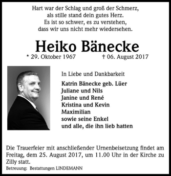 Traueranzeige von Heiko Bänecke  von Magdeburger Volksstimme