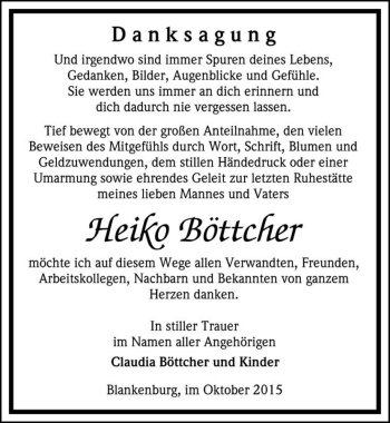 Traueranzeige von Heiko Böttcher  von Magdeburger Volksstimme