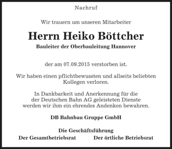 Traueranzeige von Heiko Böttcher  von Magdeburger Volksstimme