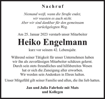 Traueranzeige von Heiko Engelmann  von Magdeburger Volksstimme