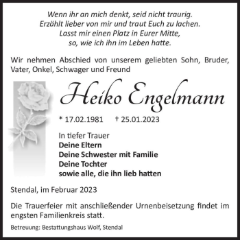 Traueranzeige von Heiko Engelmann  von Magdeburger Volksstimme