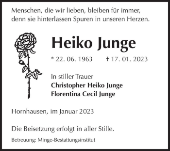 Traueranzeige von Heiko Junge  von Magdeburger Volksstimme