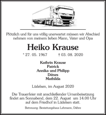 Traueranzeige von Heiko Krause  von Magdeburger Volksstimme