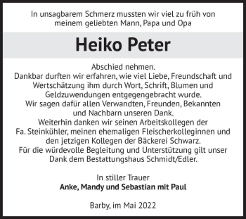 Traueranzeige von Heiko Peter  von Magdeburger Volksstimme