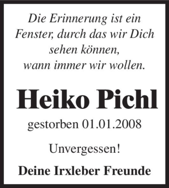 Traueranzeige von Heiko Pichl  von Magdeburger Volksstimme
