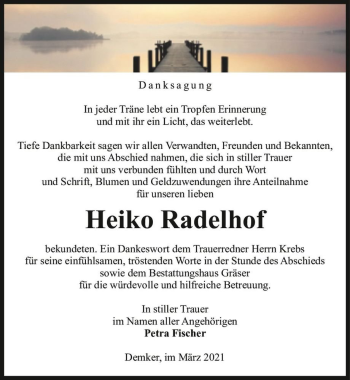 Traueranzeige von Heiko Radelhof  von Magdeburger Volksstimme