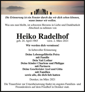 Traueranzeige von Heiko Radelhof  von Magdeburger Volksstimme