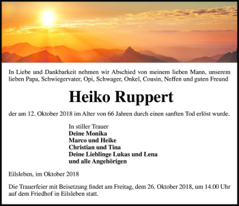 Traueranzeige von Heiko Ruppert  von Magdeburger Volksstimme