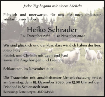 Traueranzeige von Heiko Schrader  von Magdeburger Volksstimme