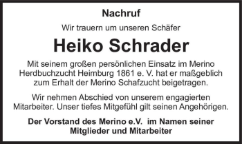 Traueranzeige von Heiko Schrader  von Magdeburger Volksstimme