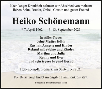 Traueranzeige von Heiko Schönemann  von Magdeburger Volksstimme