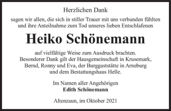 Traueranzeige von Heiko Schönemann  von Magdeburger Volksstimme