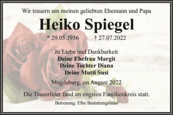 Traueranzeige von Heiko Spiegel  von Magdeburger Volksstimme