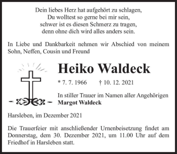 Traueranzeige von Heiko Waldeck  von Magdeburger Volksstimme