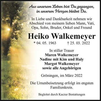 Traueranzeige von Heiko Walkemeyer  von Magdeburger Volksstimme