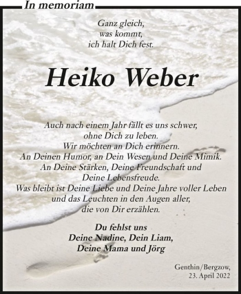 Traueranzeige von Heiko Weber  von Magdeburger Volksstimme
