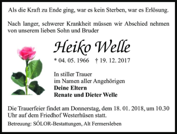Traueranzeige von Heiko Welle  von Magdeburger Volksstimme