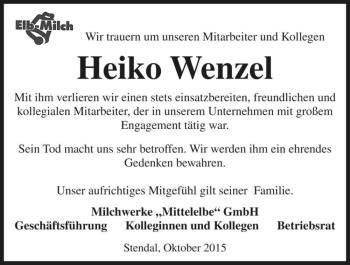 Traueranzeige von Heiko Wenzel  von Magdeburger Volksstimme
