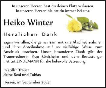 Traueranzeige von Heiko Winter  von Magdeburger Volksstimme