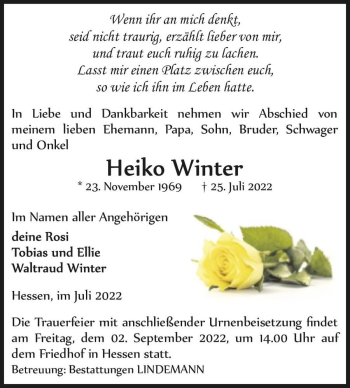 Traueranzeige von Heiko Winter  von Magdeburger Volksstimme