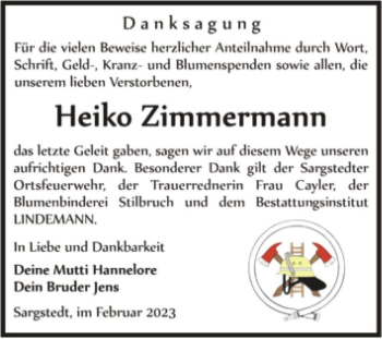 Traueranzeige von Heiko Zimmermann  von Magdeburger Volksstimme