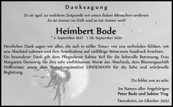 Traueranzeige von Heimbert Bode  von Magdeburger Volksstimme