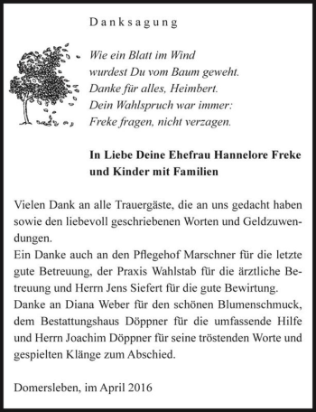 Traueranzeige von Heimbert Freke  von Magdeburger Volksstimme