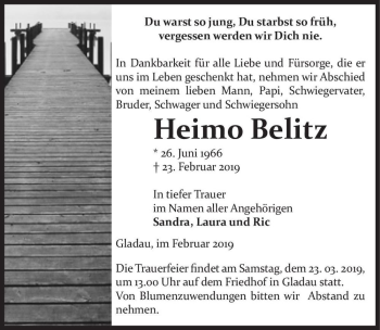 Traueranzeige von Heimo Belitz  von Magdeburger Volksstimme