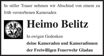 Traueranzeige von Heimo Belitz  von Magdeburger Volksstimme