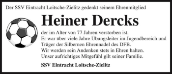 Traueranzeige von Heiner Dercks  von Magdeburger Volksstimme