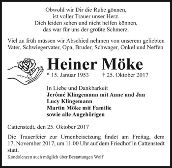 Traueranzeige von Heiner Möke  von Magdeburger Volksstimme