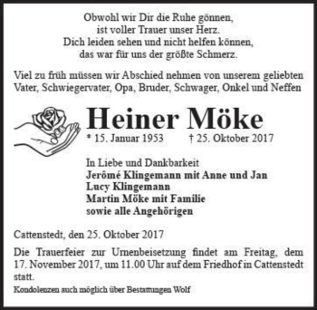 Traueranzeige von Heiner Möke  von Magdeburger Volksstimme
