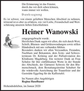 Traueranzeige von Heiner Wanowski  von Magdeburger Volksstimme