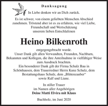 Traueranzeige von Heino Bilkenroth  von Magdeburger Volksstimme