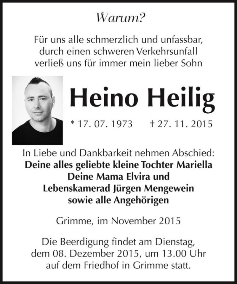  Traueranzeige für Heino Heilig  vom 05.12.2015 aus Magdeburger Volksstimme