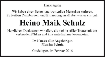 Traueranzeige von Heino Maik Schulz  von Magdeburger Volksstimme