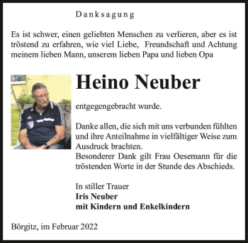 Traueranzeige von Heino Neuber  von Magdeburger Volksstimme