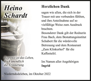 Traueranzeige von Heino Schardt  von Magdeburger Volksstimme