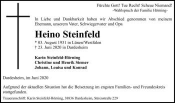 Traueranzeige von Heino Steinfeld  von Magdeburger Volksstimme