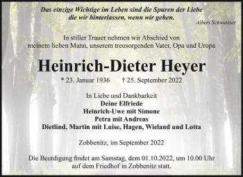 Traueranzeige von Heinrich-Dieter Heyer  von Magdeburger Volksstimme