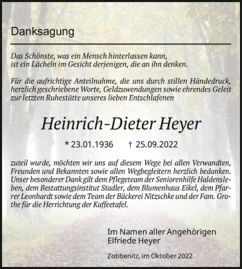 Traueranzeige von Heinrich-Dieter Heyer  von Magdeburger Volksstimme